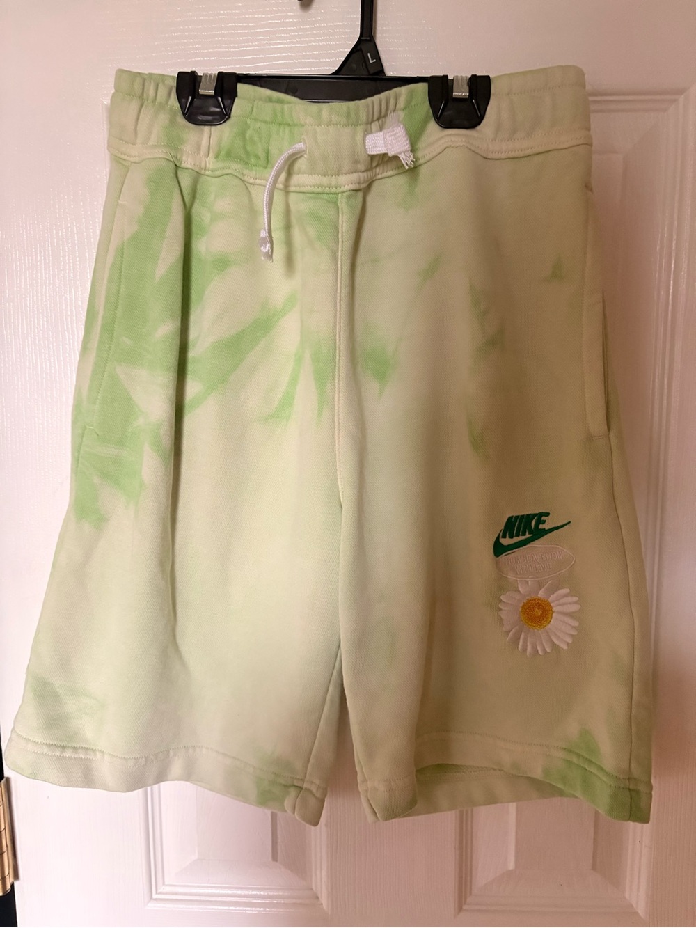Nike Light Green Tie-Dye Daisy Embroidered Kids Shorts